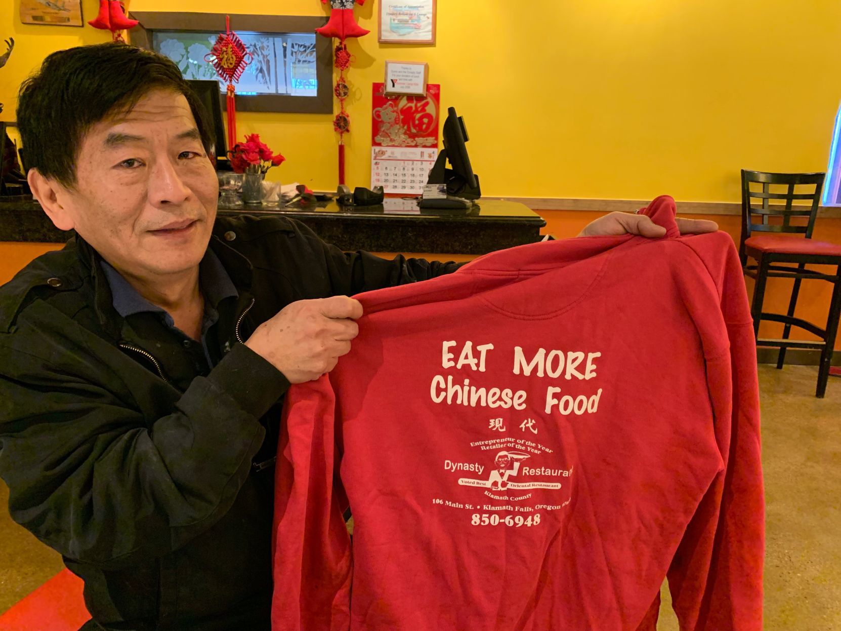 Sunny Hsu with his _Eat More Chinese Food_ T-shirt from his time working at Dynasty in Oregon .JPG